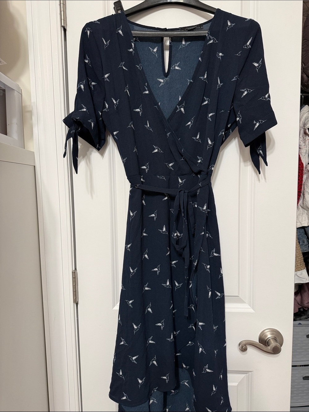 Primark Navy Wrap Midi Dress with Bird Motif